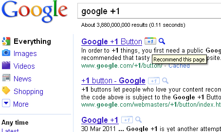 כפתור פלוס 1 בתוצאות החיפוש של גוגל